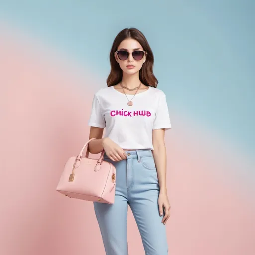 Prompt: The background should be a soft pastel gradient, preferably combining light pinks and blues.
In the center, place a minimalist icon that includes a purse, a t-shirt, a shoe, and some accessories (like sunglasses and a necklace) arranged in a balanced and aesthetically pleasing manner.
Use a modern, bold font for the store name "ChicTrendHub", ensuring it is clearly legible even at small sizes. Place the store name below the icon.
Add subtle sparkles or small decorative elements around the icon to enhance the trendy and chic feel.
Ensure the overall design is clean, stylish, and conveys a sense of modern fashion.
