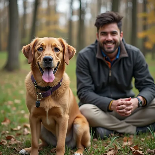 Prompt: A dog with a man 