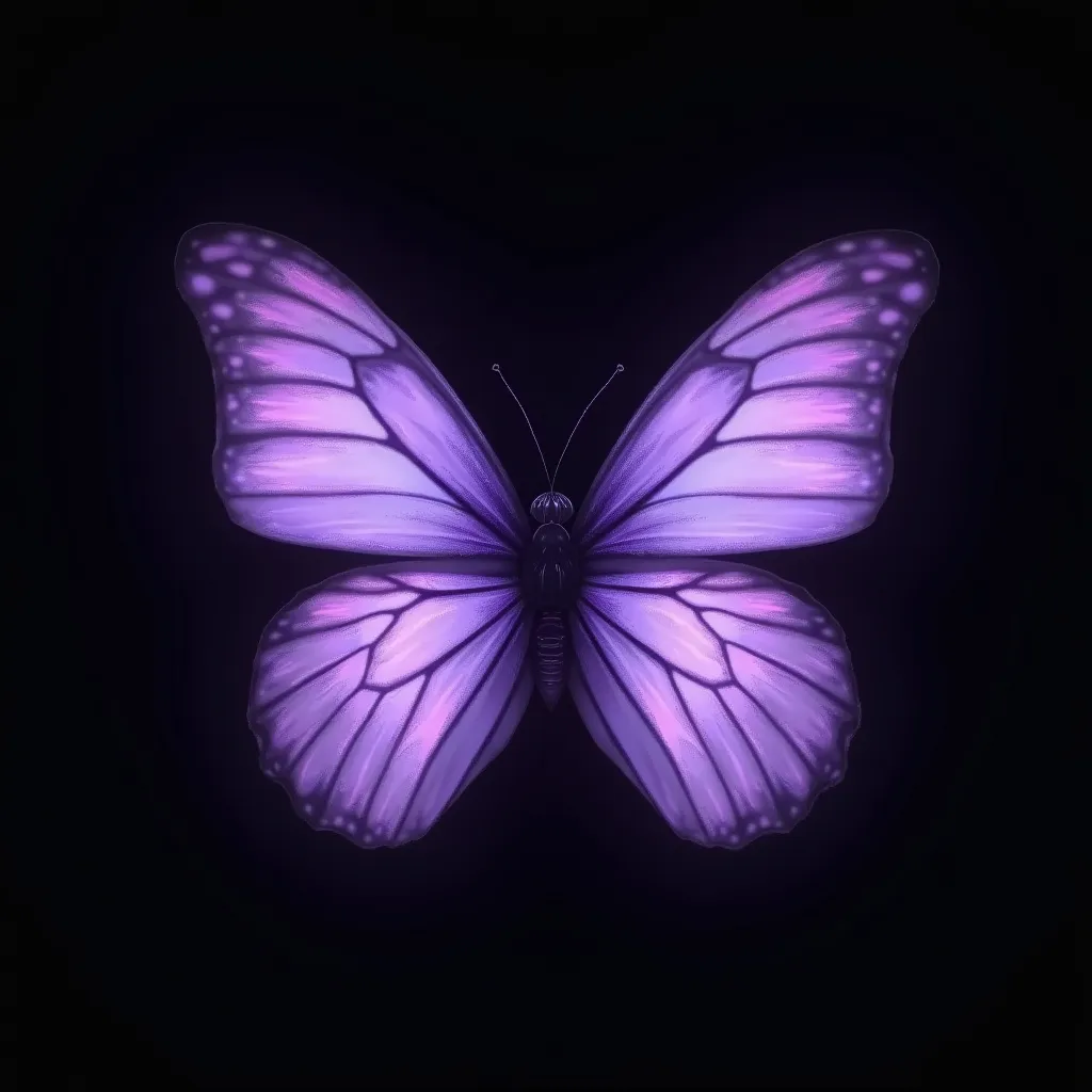 תיצור לי תמונה של פרפר סגול בהיר שזוהר ברקע שחור לא...