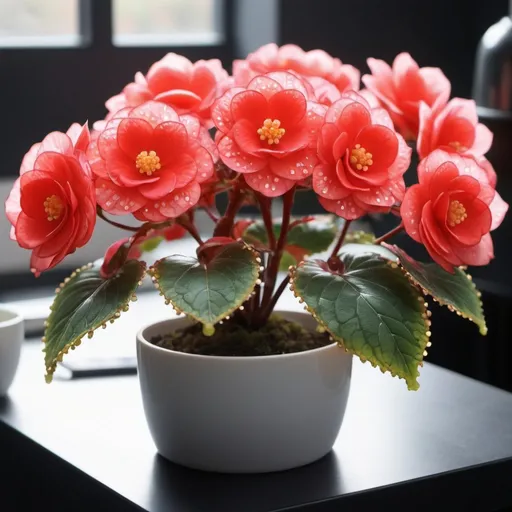 Prompt: high-end dot matrix becoming a wax begonia flower