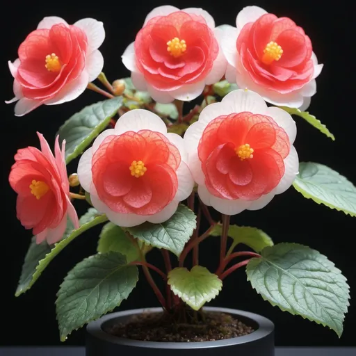 Prompt: high-end dot matrix becoming a wax begonia flower