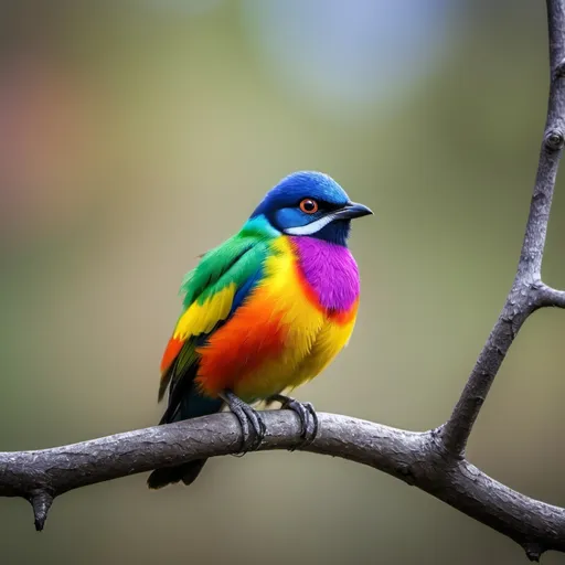 Prompt: UN OISEAU MULTICOLOR EST POSE SUR UNE BRANCHE