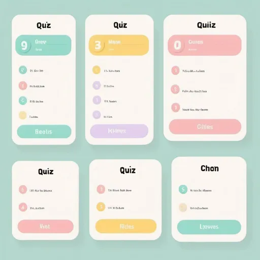 Prompt: 30 quiz titles with check list in the one-page UI, animated, cute, pastel