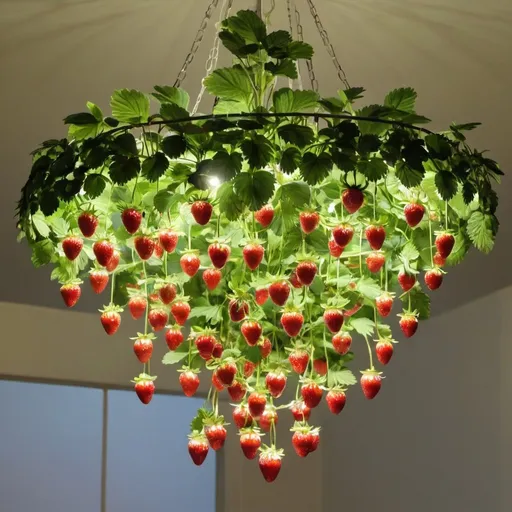 Prompt: a chandelier made out of a strawberry plant