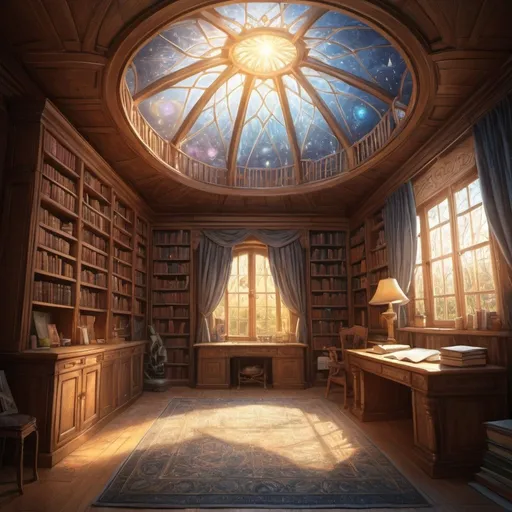 Prompt: Draw the interior of the magical house of knowledge and light 