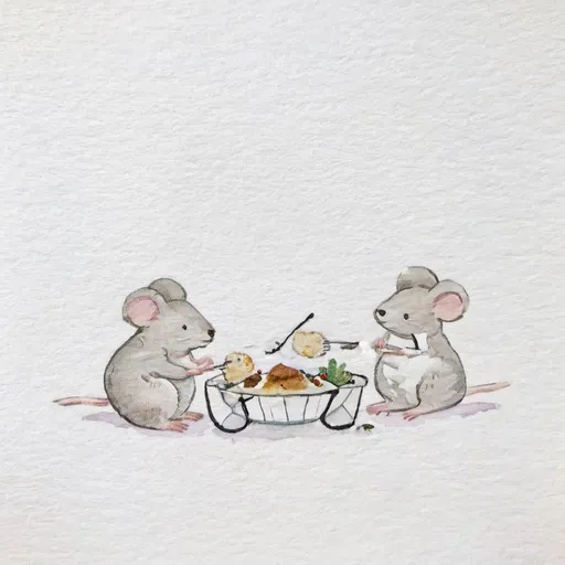 Prompt: two mice having dinner