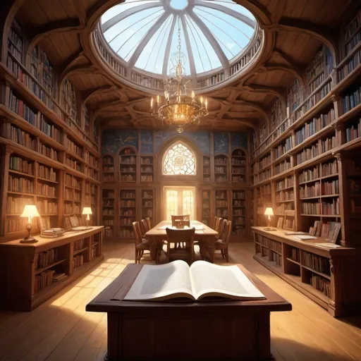 Prompt: Draw the interior of the magical house of knowledge and light 