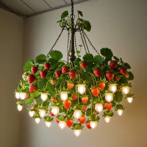 Prompt: a chandelier made out of a strawberry plant