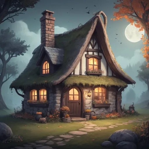 Prompt: Draw a cute cottage of a witch please