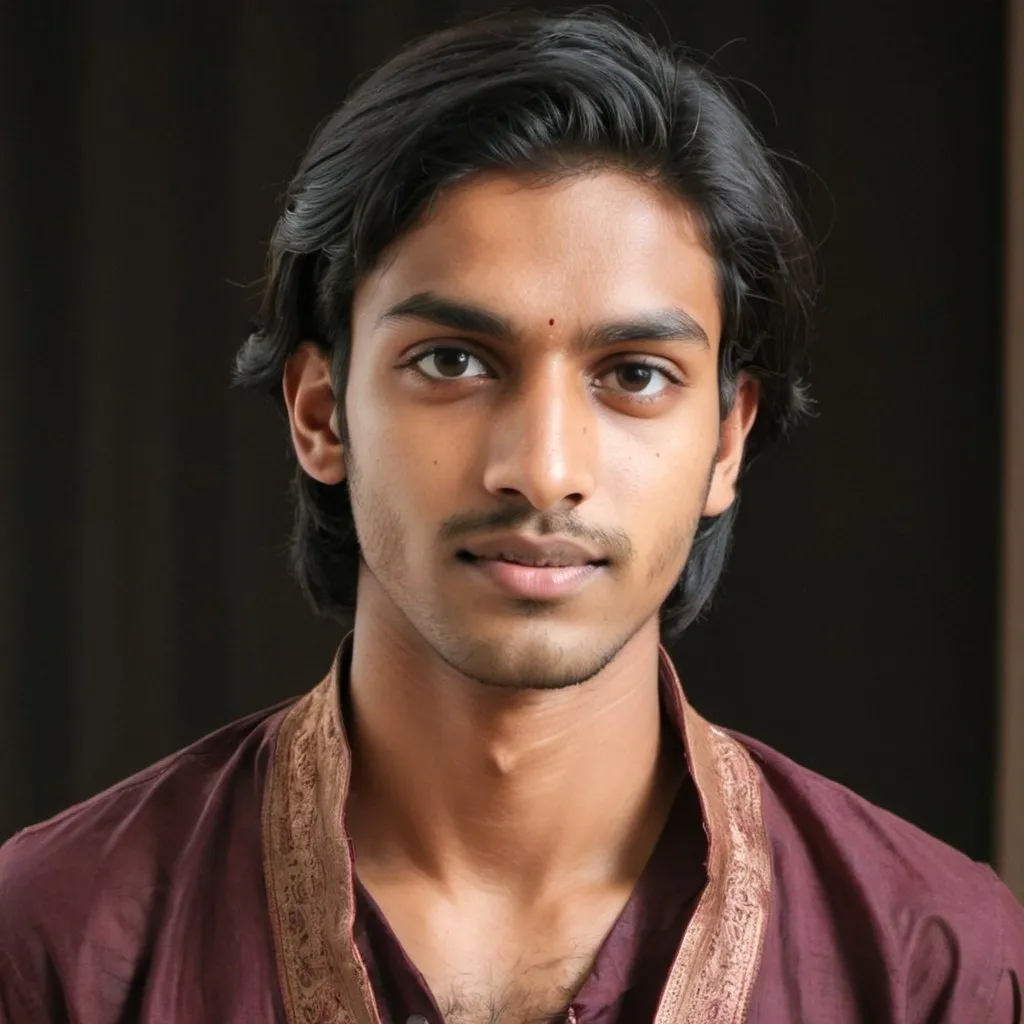 Prompt: a picture of a young indian man, with dark medium length hair