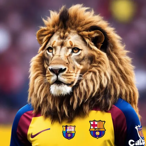 Prompt: lion wearing barcalona FC joursey



