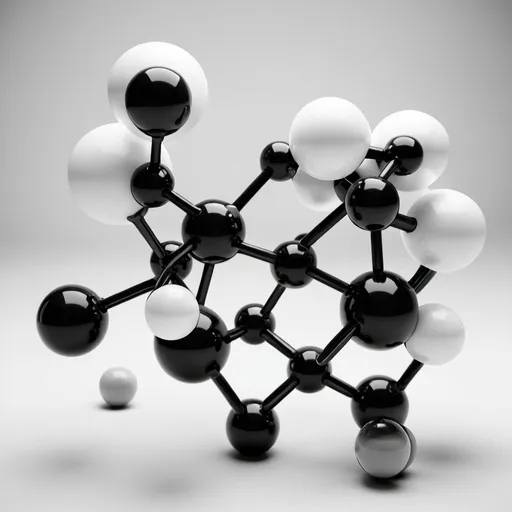 Prompt: Big Molecular Structure with black and white balls. White balls must be smaller.