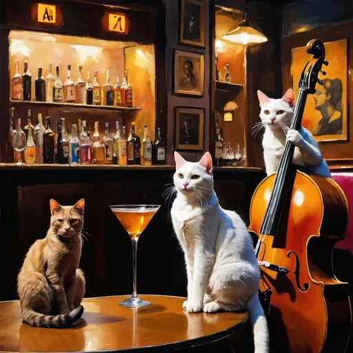 Prompt: two cats in a jazz bar