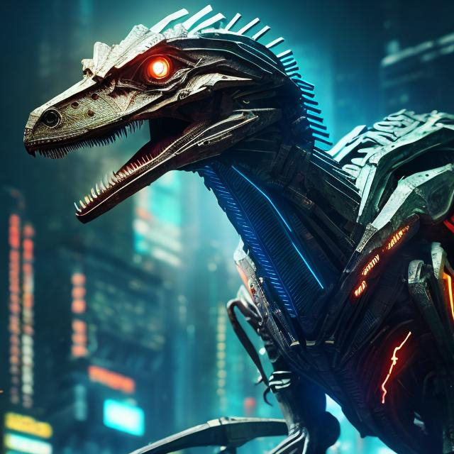 Prompt: cyberpunk velociraptor, symmetrical, perfect composition, super detailed, 8k, high quality, trending art, trending on artstation, sharp focus, studio photo, intricate details, highly detailed