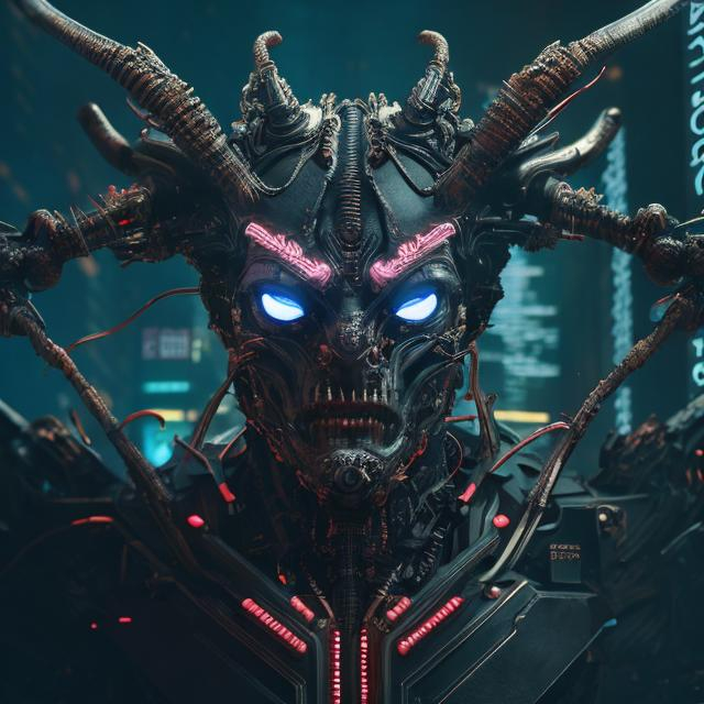 Prompt: cyberpunk demon, symmetrical, perfect composition, super detailed, 8k, high quality, trending art, trending on artstation, sharp focus, studio photo, intricate details, highly detailed