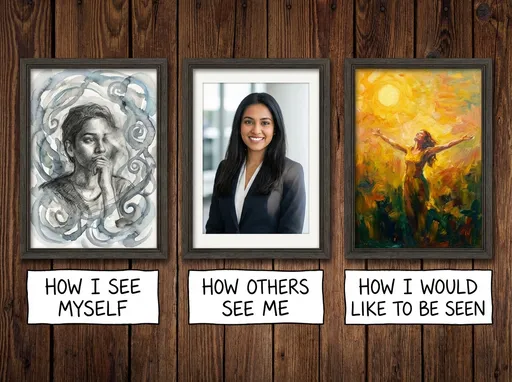 Prompt: 1. Draw and paint or take a photo of how you see yourself. 
2. Draw and paint or take a photo of how you think others see you. 
3. Draw and paint or take a photo of how you would like to be seen
