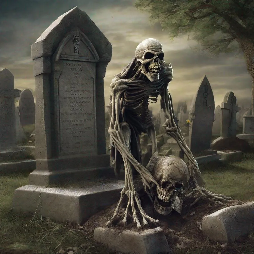 Prompt: Eddie from Iron Maiden coming out of the grave