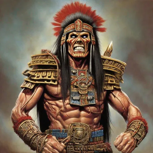 Prompt: Eddie from Iron Maiden inca warrior