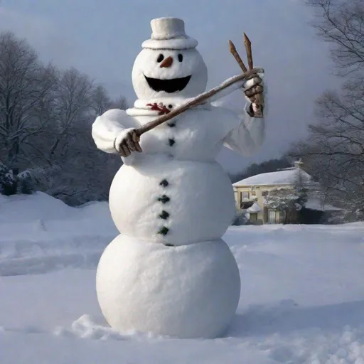 Prompt: Eddie from Iron Maiden is a snowman