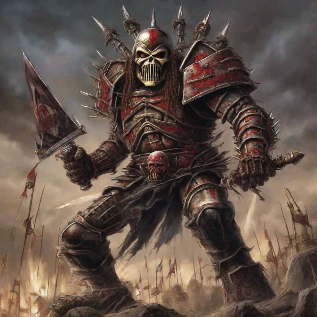 Prompt: Eddie from Iron Maiden is a warlord