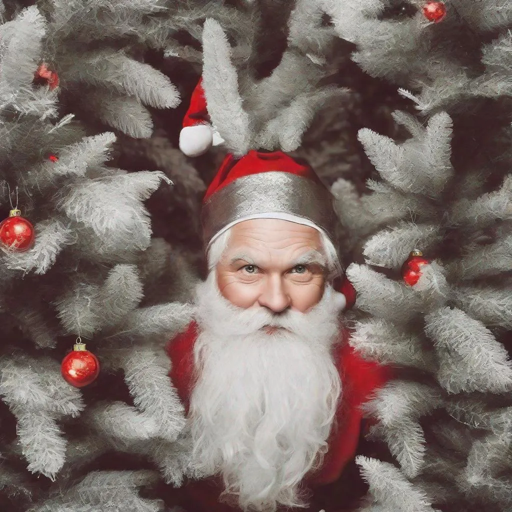 Prompt: Santa claus caught in an x-mas tree