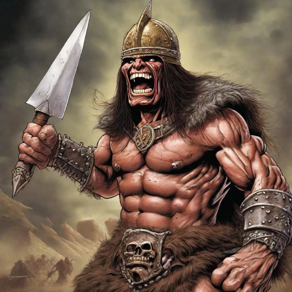 Prompt: Eddie from Iron Maiden as conan the barbarion