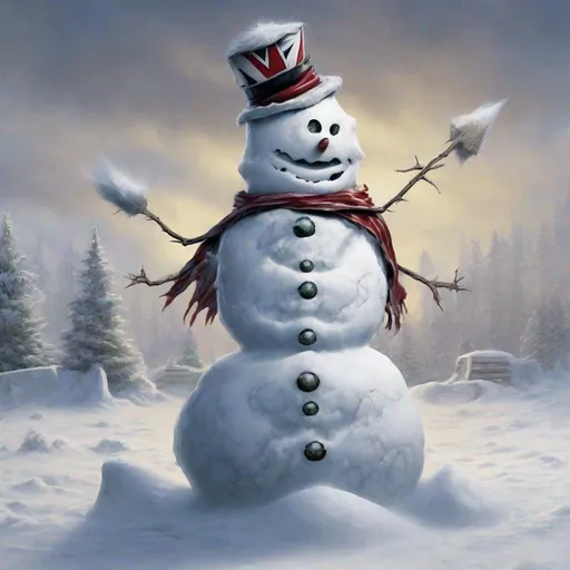 Prompt: Eddie from Iron Maiden is a snowman