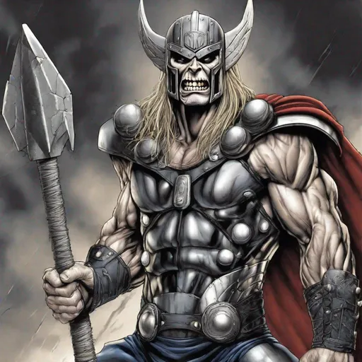 Prompt: Eddie from Iron Maiden as thor