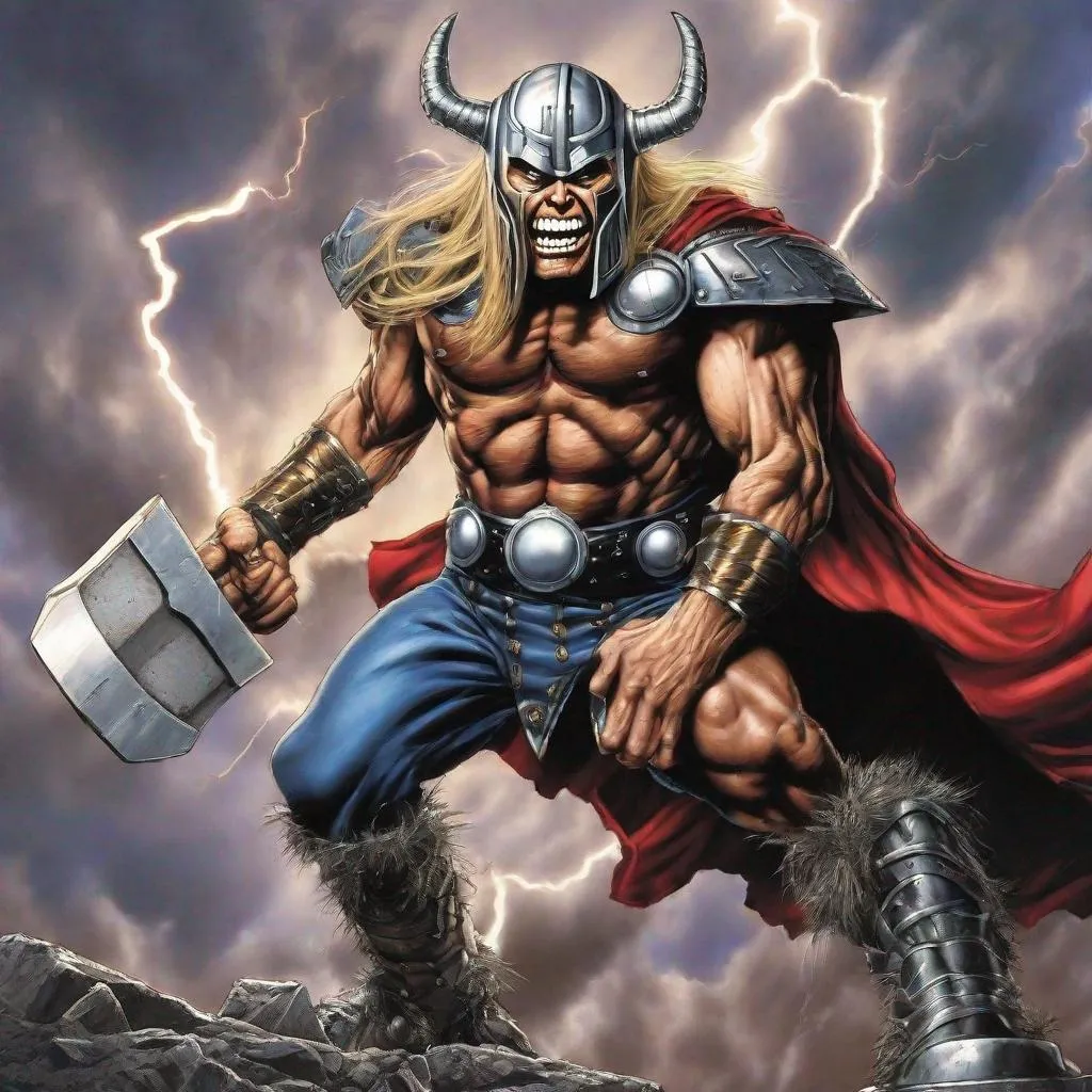 Prompt: Eddie from Iron Maiden as thor