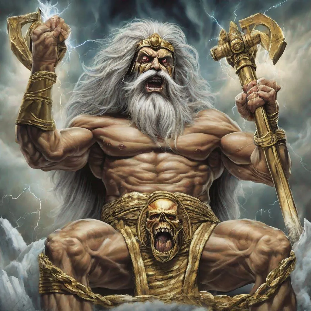 Prompt: Eddie from Iron Maiden as zeus