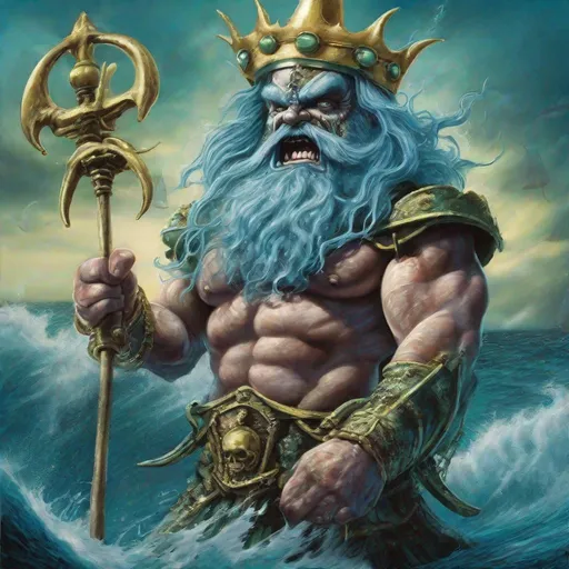 Prompt: Eddie from Iron Maiden as king neptune