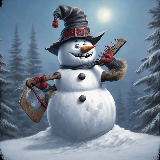 Prompt: Eddie from Iron Maiden as a snowman