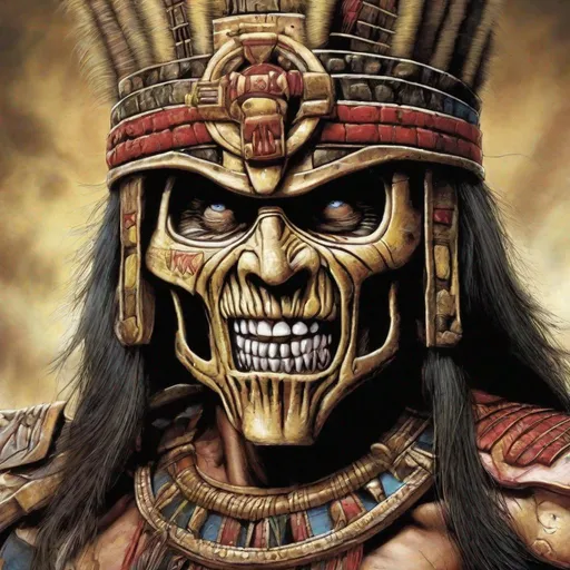 Prompt: Eddie from Iron Maiden inca warrior