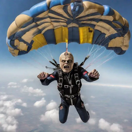 Prompt: Eddie from Iron Maiden is skydiving