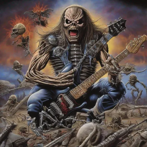 Prompt: Eddie from Iron Maiden is a metal lover