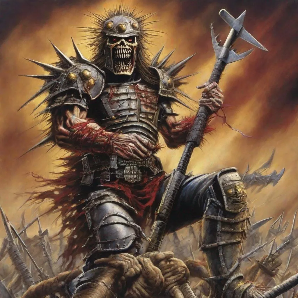 Prompt: Eddie from Iron Maiden is a warlord