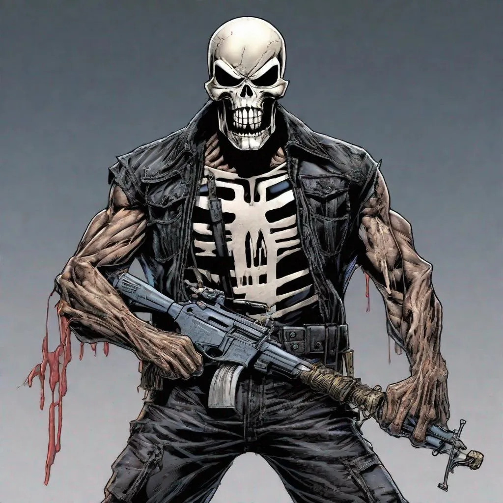 Prompt: Eddie from Iron Maiden is the punisher