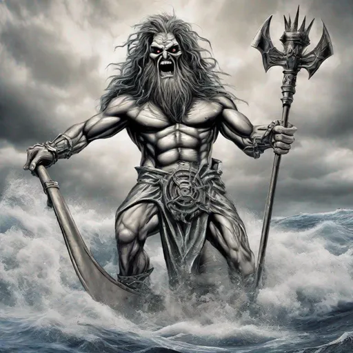 Prompt: Eddie from Iron Maiden as poseidon