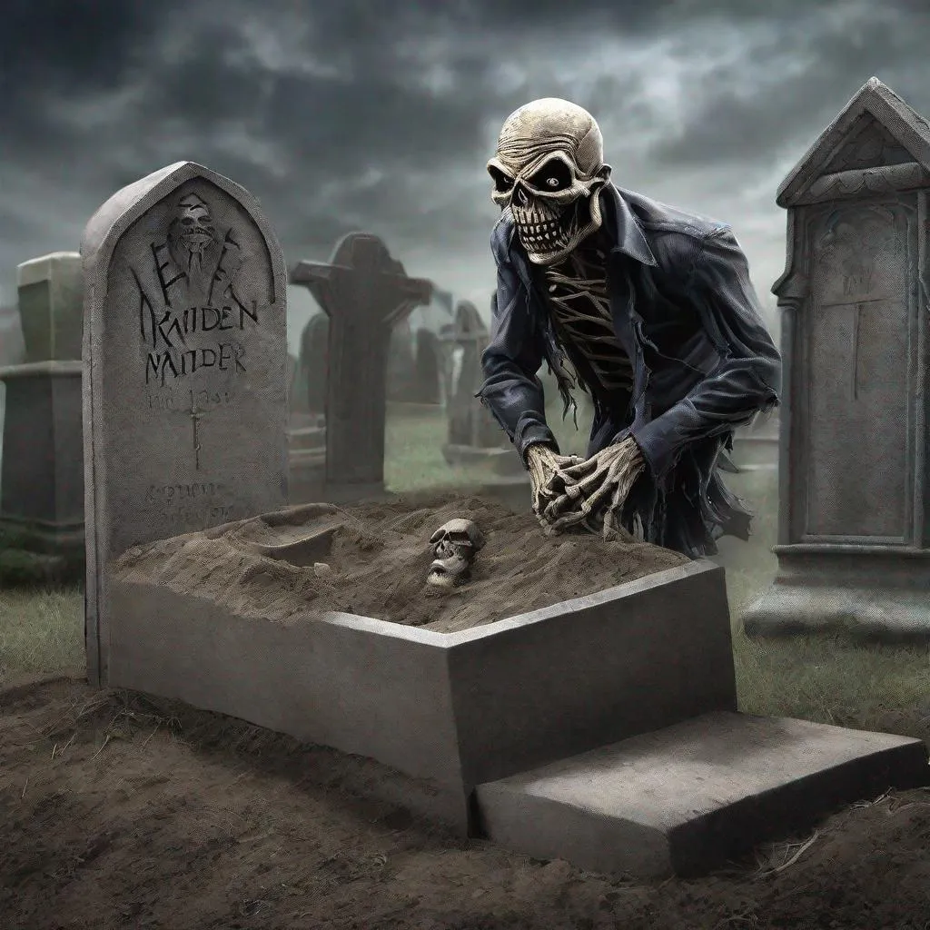 Prompt: Eddie from Iron Maiden coming out of the grave