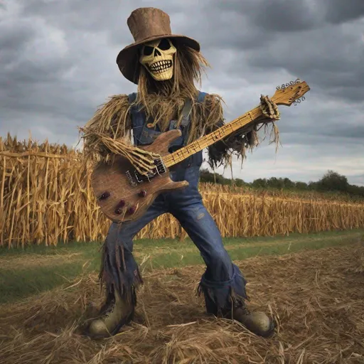 Prompt: Eddie from Iron Maiden as a scarecrow