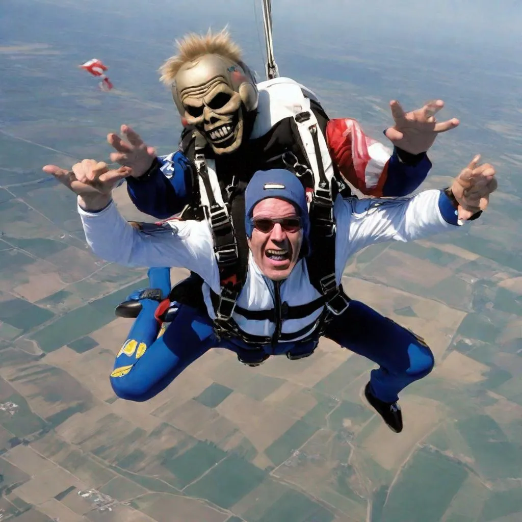 Prompt: Eddie from Iron Maiden is skydiving