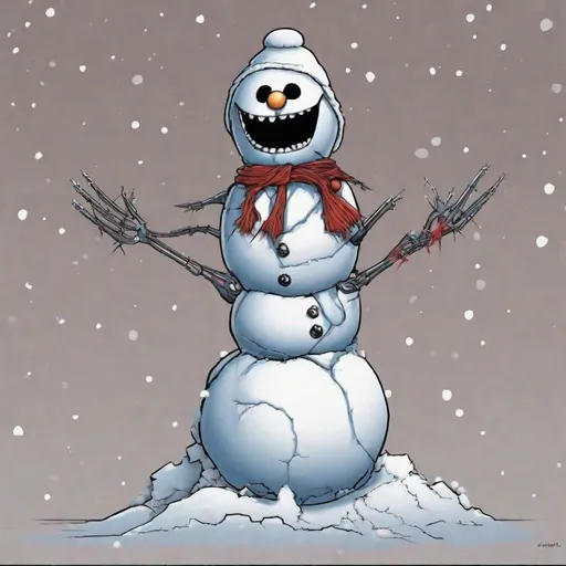 Prompt: Eddie from Iron Maiden is a snowman