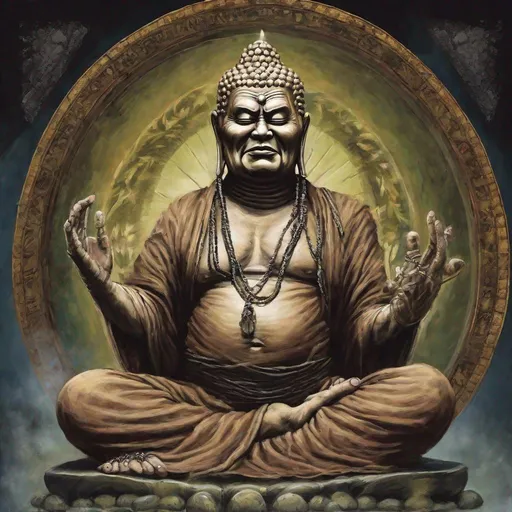 Prompt: Eddie from Iron Maiden as Buddha