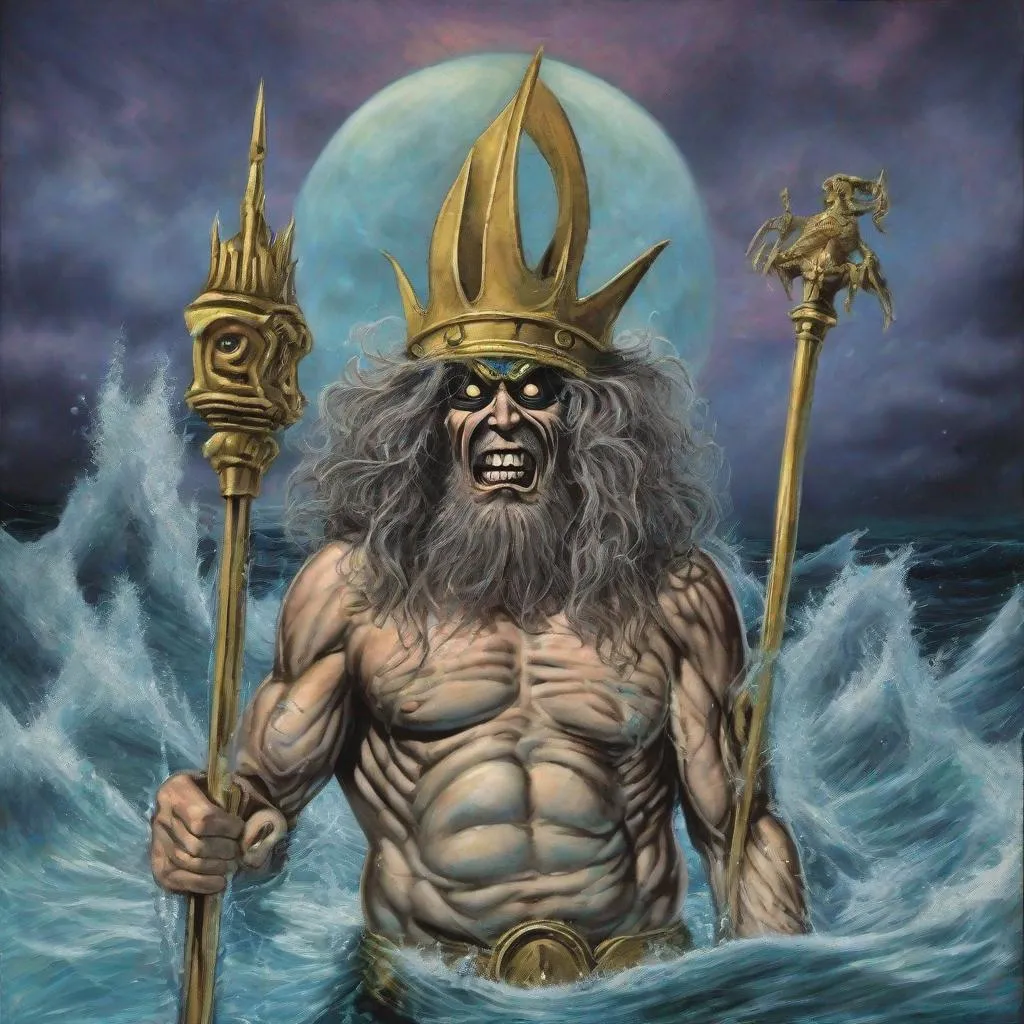 Prompt: Eddie from Iron Maiden as king neptune