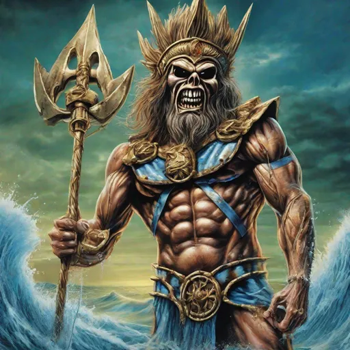 Prompt: Eddie from Iron Maiden as poseidon