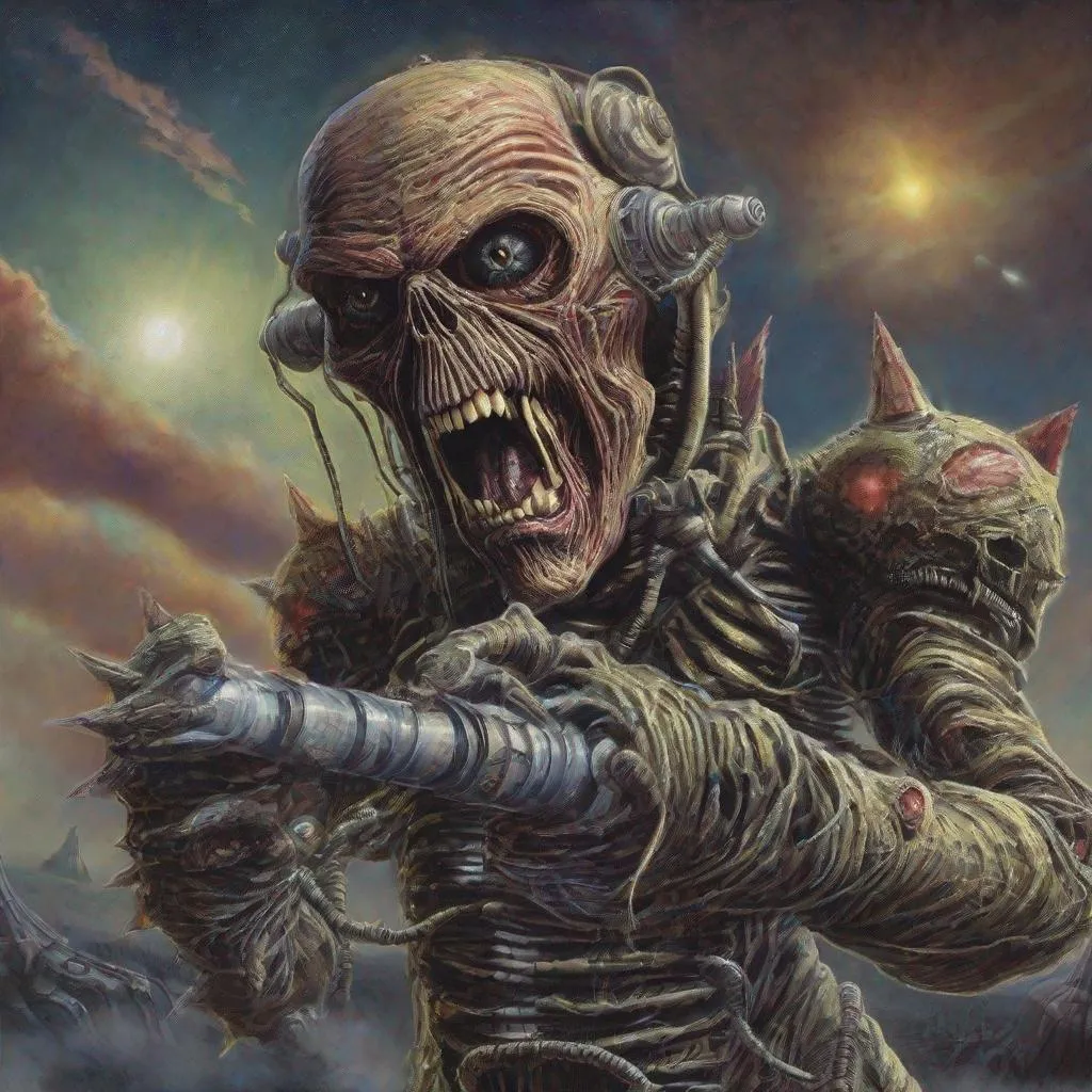 Prompt: Eddie from Iron Maiden on a different planet