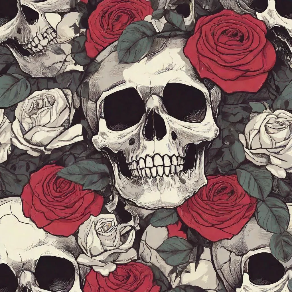 Prompt: Skull and roses