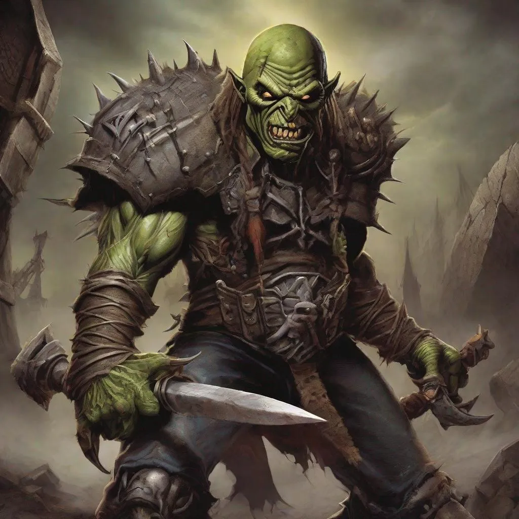 Prompt: Eddie from Iron Maiden is an orc