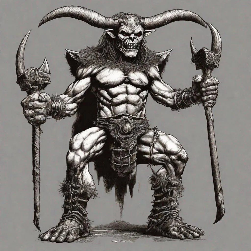 Prompt: Eddie from Iron Maiden as a minotaur