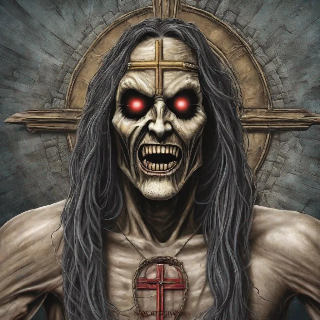 Prompt: Eddie from Iron Maiden as christ